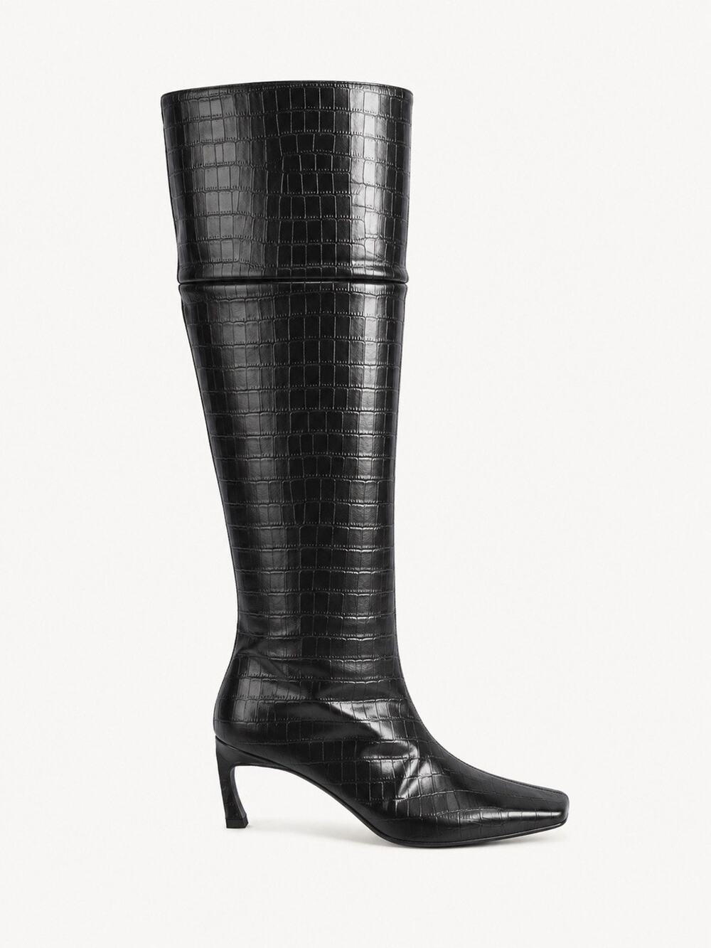 NEW Reike Nen Croc Embossed Leather Knee High Boots Black 36.5 US 6.5